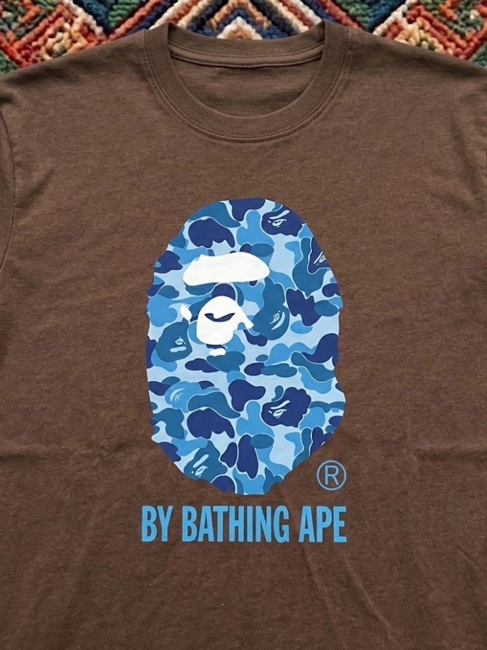 Gildan Brown T-Shirt with Blue Camo Ape Logo - Picture 2 of 2